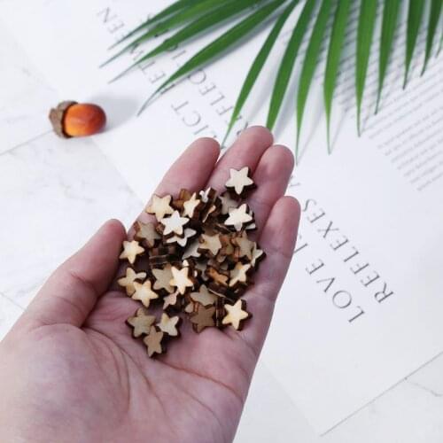 100pcs 1cm Star Cut Wood Embellishment Wooden Star Shape Craft Wedding Decor E56C
