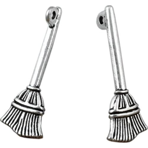 15Pcs Alloy Halloween Witch Broom Charm For Jewelry Making, Earrings, Pendants, Necklace And Bracelet A-198