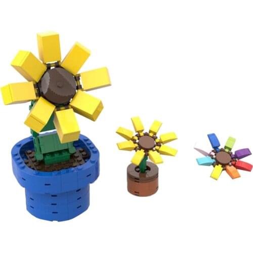 197+Pcs Desktop Sunflower Flowerpot Small Particle DIY Building Block Kits Brain Toy For Children Educational Toys Birthday Gift