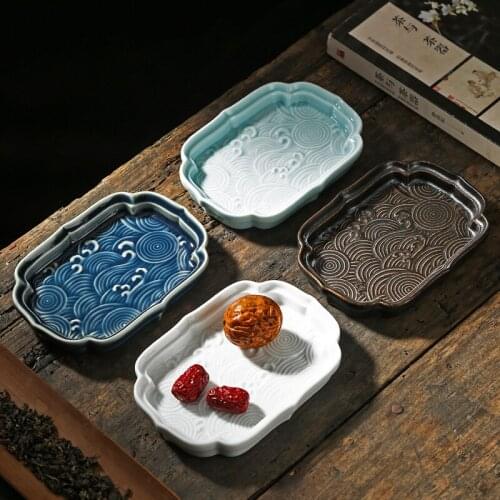 2021 Creative Ceramic Dessert Dish Small Ceramic Snack Dish Household Refreshment Dish Waves Fruit Dish Tea Ceremony Accessories