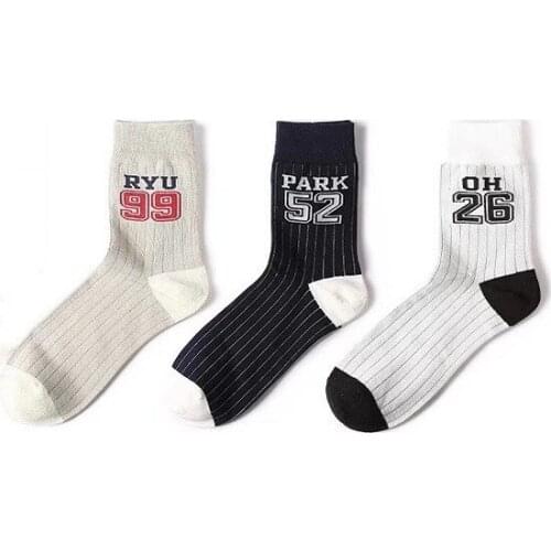 3Pairs Number Harajuku Port Style Letter Sports Cotton Tube BF Male and Female Couple