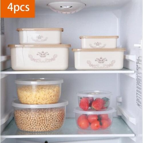 4pcs/set Transparent Plastic Lunch Box Reusable Fresh-Keeping Boxes Portable Food Bowl Fridge Kitchen Storage Container