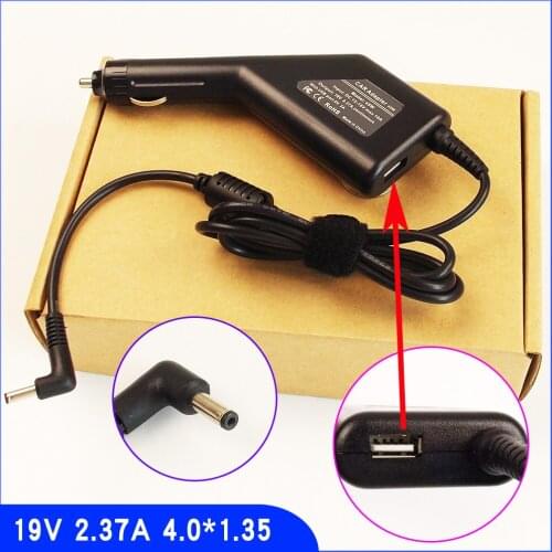 AJEYO 19V 2.37A 4.0mm*1.35mm Laptop DC Car Adapter Charger + USB For ASUS Taichi 21 21-DH71 21-DH51 Taichi 31 ADP-45AW A