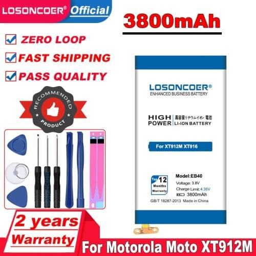 LOSONCOER 3800mAh EB40 Battery for Motorola Moto XT912M Battery XT916 Cell Phone Battery