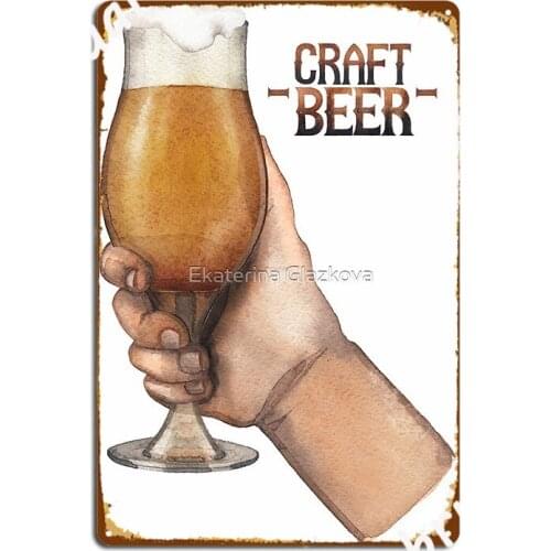 Watercolor Hand With Glass Of Beer Metal Sign Plaques Wall Cave Classic Garage Club Tin Sign Poster