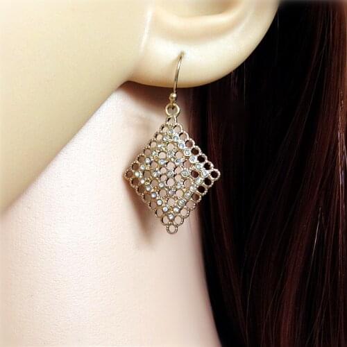 Ali Express Turkey Special Store Vintage Pending Antique Diamante Hollow Rhombic Elements Hanging Earring from India