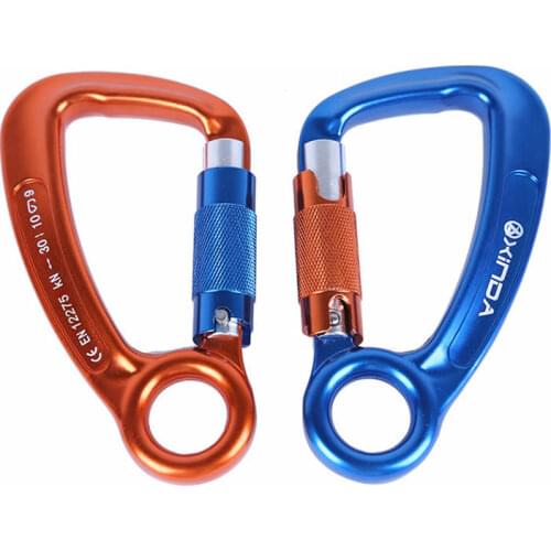 30KN Aluminum Alloy Auto Carabiner Three-stage Tree Rock Climbing Aloft Work D-shape Safety Lock Buckle Climbing Equipment