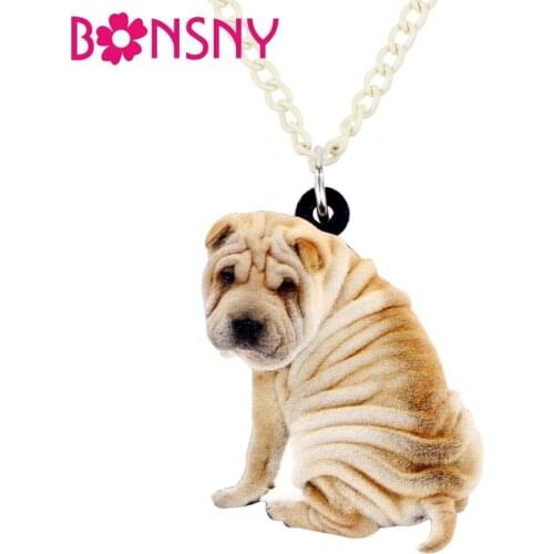 Bonsny Acrylic Cartoon Chinese Shar Pei Dog Necklace Pendant Chain Choker Cute Animal Jewelry For Women Girl Teen Wholesale Bulk