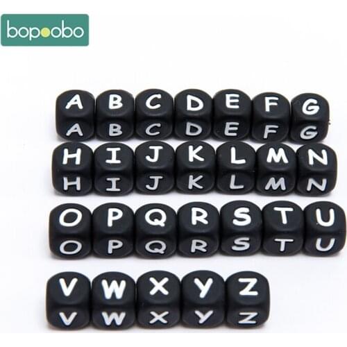 Bopoobo Black Silicone Alphabet 10pc 12mm Silicone Letter Beads Baby DIY Teething Baby Rodents Gift For Newborn Baby Teether