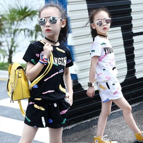 Children Girls Summer Clothes Outfits cotton T-shirt + Shorts Casual Tracksuit For Kids Clothing Two-Piece Set 4 6 8 10 12 Years