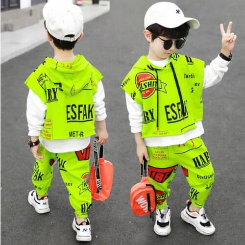2-8T Boys clothes Clothing Set 2020 Spring New Hoodies Casual Letters Printed 3PCS Set Boy Sport Suit High Quality
