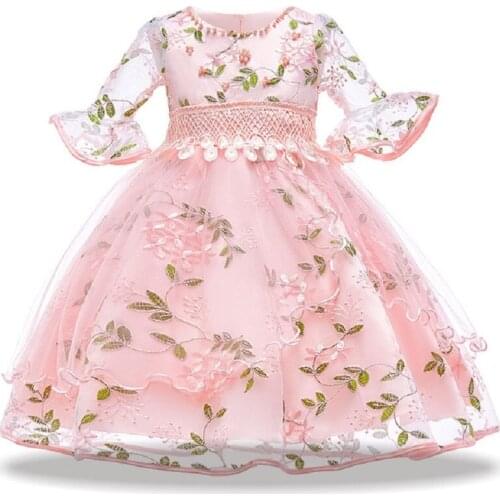 Pearl embroidery children girl flower dress baby girl birthday party dresses children fancy princess wedding for girls