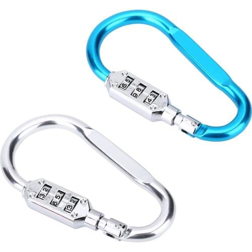 ELOS-Carabiner Lock D-Ring Chain Clip Hook Hiking Bag Luggage Security Carabiner Lock 3 Dial Password Padlock Tool