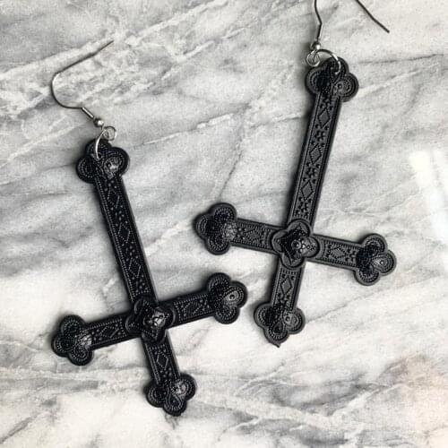 Goth Black Below Cross Earrings Drop Fashion Witch Rock Party Jewelry VINTAGE Women Gift Statement Classics Metal 2021 New