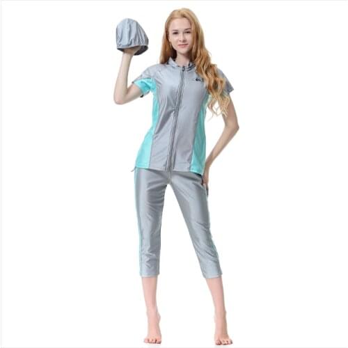 Hijab burkini swimming suit modest swimwear islamic swimsuit muslim women swim wear short sleeve fashion stroje kapielowe sets