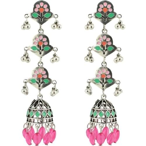 Indian Morocco Womens Jewelry Three Layers Earrings for Women Afghan Bohemian Thailand Silver Color Tribes Tassel Birthday Gift