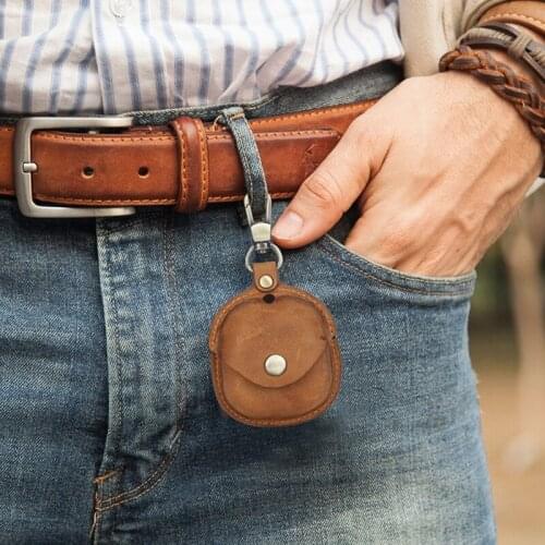 Wear-resistant PU Leather Case Portable Protective Cover Pouch with Keychain for S-AMSUNG Galaxy-Buds live Earphones Dropship