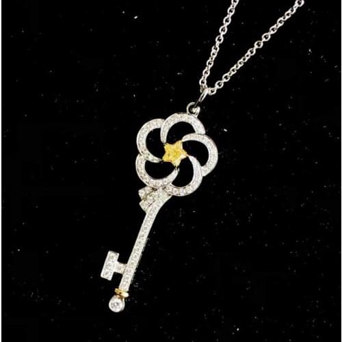 KOFSAC Romantic 925 Sterling Silver Necklaces For Women Jewelry Shining Zircon Key Yellow Star Necklace Girlfriend Birthday Gift
