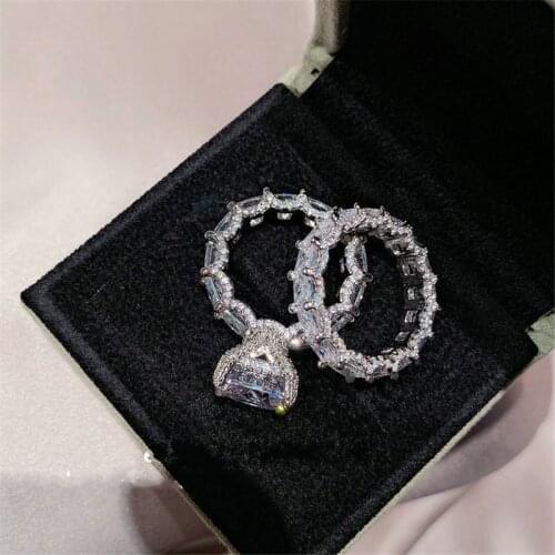 Vintage Lovers Diamond cz Ring sets 925 sterling silver Jewelry Promise Engagement Wedding band Rings for Women men Party Bijou