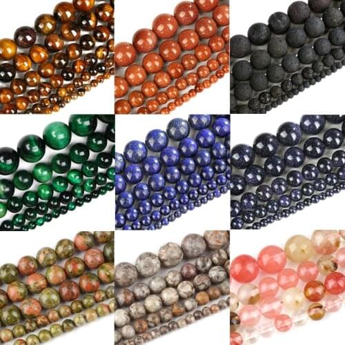 4 6 8 10 12mm Natural Stone Round Beads Lucky Tiger Eye Agates Volcanic Lava Stone Beads For Jewelry Making DIY Bracelet 15"