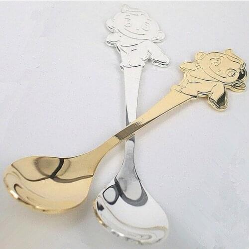 High Quality Stainless Steel Spoon Creative Cartoon Gold and Silver rose gold decorative Iced Cream Honey Spoons Egg Spoons