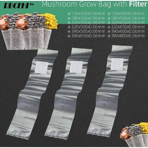 RBCFHI 0.5 Micron Filter PVC Mushroom Spawn Grow Bag Substrate High Temp Pre Sealable Garden Supplies Growing Planting Bags Tool