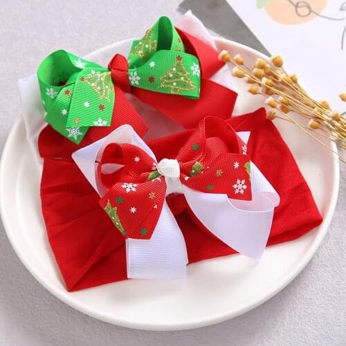 Lovely Girls BowKnot Baby Hair Accessories Soft Nylon Headband Ribbon Bows Child Kids Happy Birthday Party Christmas Hairbands