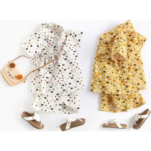 Cute Cartoon Rice Ball Japan Baby Kimono Tracksuit Shorts+tops Bathrobe Kids Boy Girls Cotton Clothing Set Child Infant Clothes