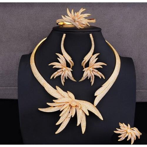 Missvikki Refined Gorgeous Luxury 4PCS Earrings Necklace Bangle Open Ring Jewelry Set Women Bridal Wedding Engagement Jewelry