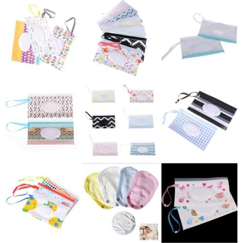 Cartoon Print Baby Wet Wipes Bag Reusable Wet Wipes Cover Container For Wet Wipes Baby Skin Care Travel Wipes Bag