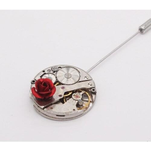 Steampunk Style Gear Movement Rose Flower Crystal Rough Stone Bulb Brooch Mens And Womens Fashion Product