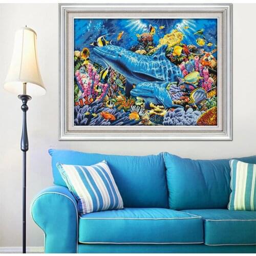 Oneroom D952 14CT 11CT Counted and Stamped Home Decoration Dolphins In The Ocean Cross Stitch Kits