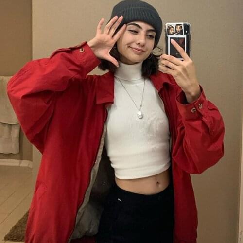 B-TOTO American Retro Red Jacket Female Ins Tide Loose Oversize Tooling Jacket 2021 New Fashion