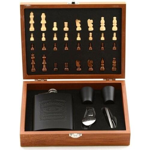GIFT IDEA Stainless Steel Wooden Boxed Flask Set Drinks Whiskey Liquor Cognac Alcohol Flask-1 Stainless Steel Wooden Boxed Flask