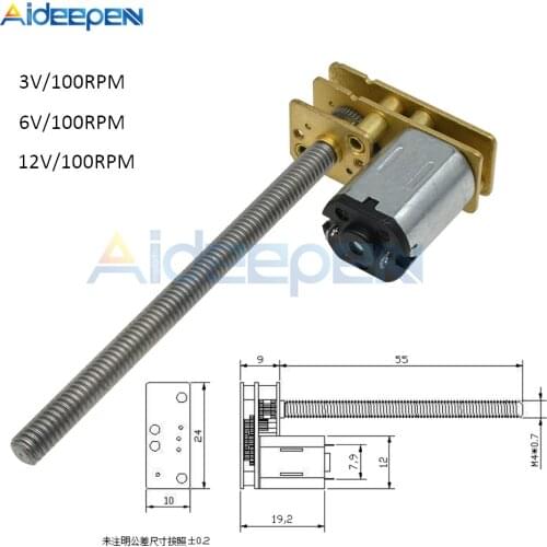 GA1024-N20 DC Gear Motor 100RPM DC 3V 6V 12V M4*55mm Metal Screw Thread Rod M4 100mm Length High Torque Deceleration Micro Motor