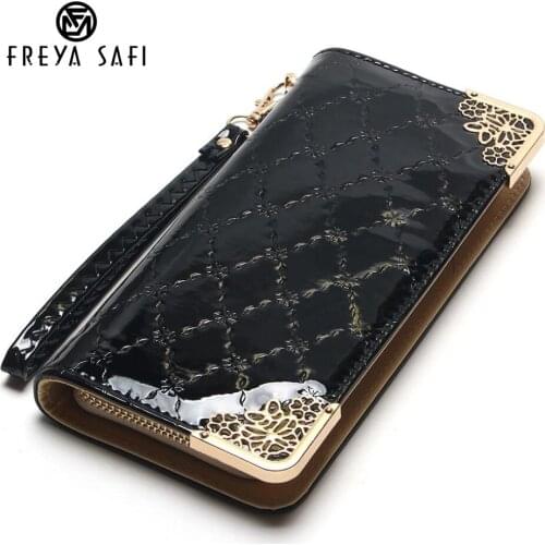 Luxury Vintage Brand Women Long Patent Leather Plaid Wallet Female Clutch Ladies Phone Purse Coin Credit Card Holder 2018 Cuzdan