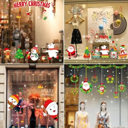 60CM*45CM Merry Christmas Window Film Fashion Santa Claus Window Room Decoration PVC Vinyl New Year Home Decor Removable