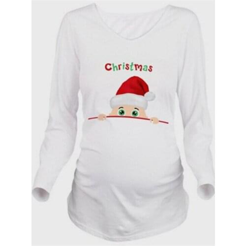 Christmas X mas Maternity Fat Woman T-Shirts Tops Tees for Casual Pregnant Pregnancy Women Long Sleeve Clothing Plus Size