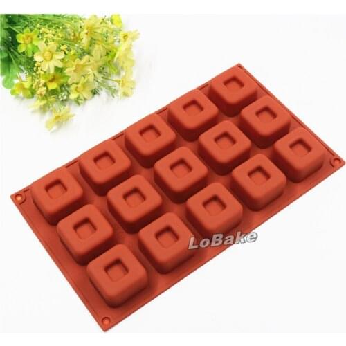 High grade 15 cavities square cube shape silicone cake mold ice moldes chocolate tools fondant molds biscuit mould DIY tools