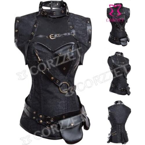 Steampunk Clothing Women Black Steel Boned Corset And Corselets Waist Trainer Corsets Sexy Gothic Corpetes E Espartilhos Bralet