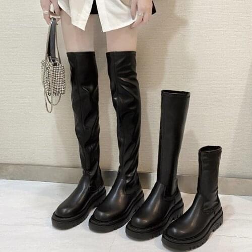 2021 Hot Sale Slim Flat High Boots Platform Women Thick Sole Over The Knee Boots Waterproof Black Non-slip Winter Long Boots