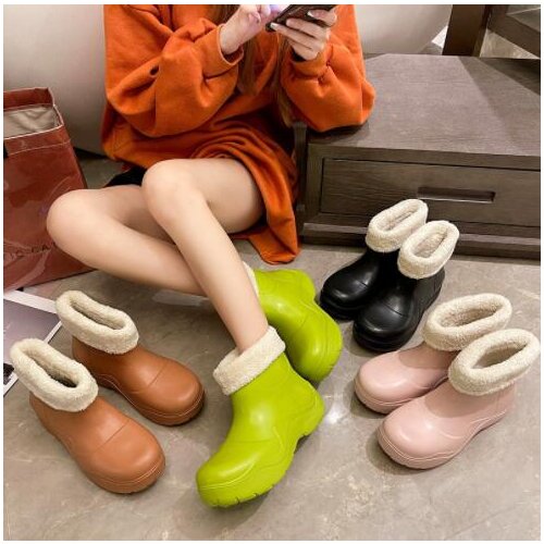 2021 New Keep warm Luxury Women New Rubber Ladies Walking Waterproof Ankle Rain boots Casual Thick Bottom Short Boot Rain Boots