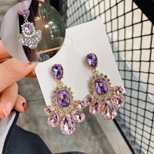 Fashion Crystal Water Drop Dangle Earrings For Women Girl Party Purple Stone Gold Earrings 2020 Elegant Luxury Charm Jewelry