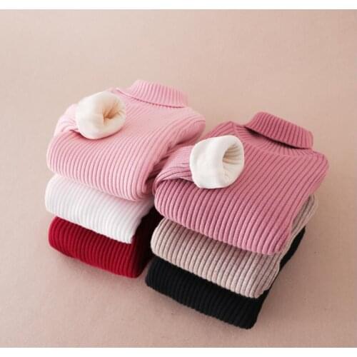 2021 Ins Winter Fashion Girls Sweaters Turtlrneck Knit Girls Sweater 2-12 Years Children Clothing Thick With Fleece Sweaters