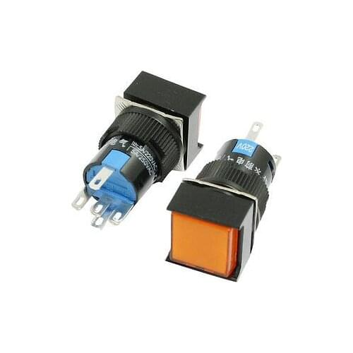 16mm Panel Mount Orange Lamp Momentary Square Push Button Switch AC 220V