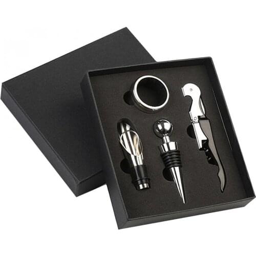 4pcs/set 3-in-1 Wine Bottle Opener Stainless Steel Decanter Wine Corks Screw Cap Opener Kitchen Bar Accessories Tool with Box