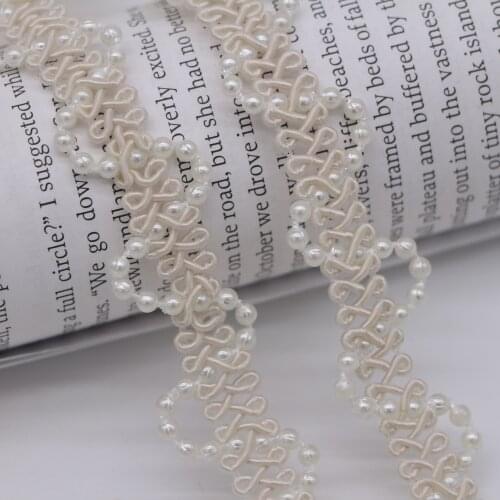 50Yards Newest Wave Korean Handmade Beaded Pearl Lace Clothing Skirt Accessories Headdress Decoration Beige Curved Lace Webbing