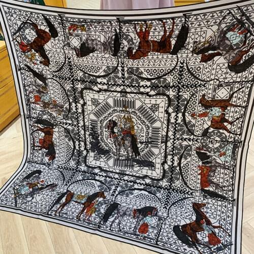 70% Cashmere 30% Silk Scarf Women Fashion Horse Team Shawl Stole Winter Warm Pashmina Kerchief Bandana 53"*53"
