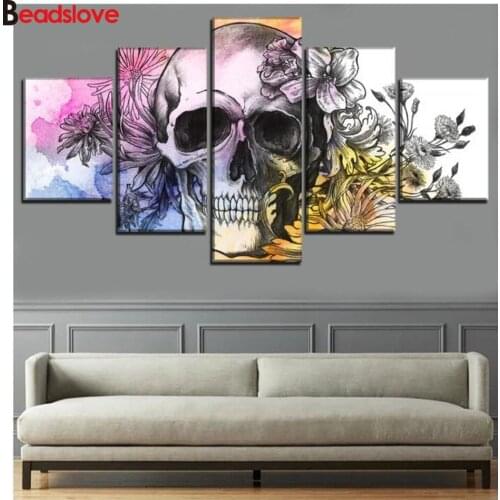Abstract Flowers And Skull diamond painting 5 Pieces 5d puzzle mosaic diamond full square round drill embroidery rhinestone art