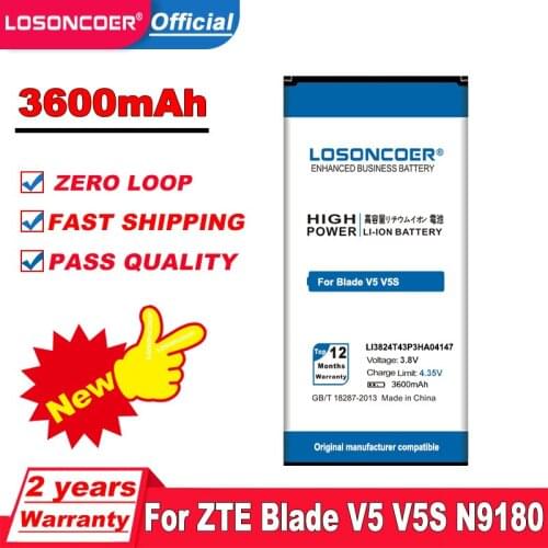 LOSONCOER 3600mAh Li3824T43P3hA04147 Battery for ZTE Blade V5 V5S for ZTE N9180 U9180 V9180 N918ST